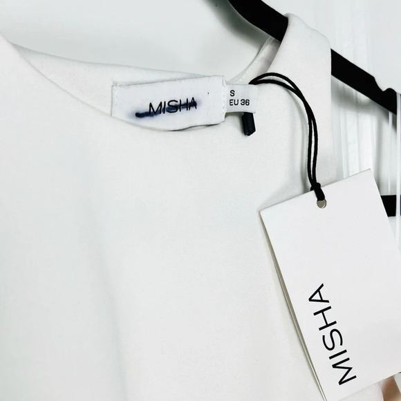 Mischa Collection Ida Sleeveless Ruched White Asymmetric Midi Dress Small 36 - Picture 8 of 12